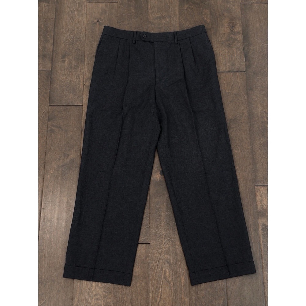 Ralph Lauren Pleated Dress Pants Mens 33X28 Dark Grey 100% Wool Cuffed Trousers